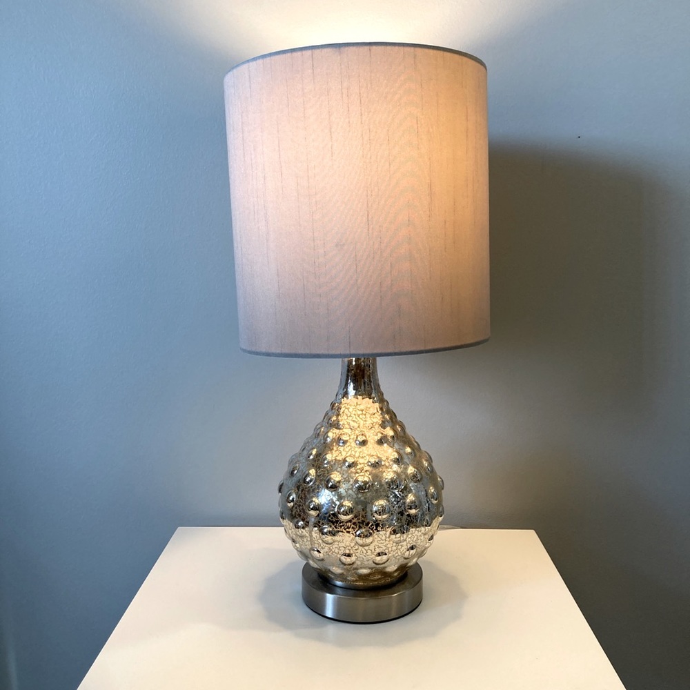 Small Chrome and Taupe Glass Nightstand Lamp